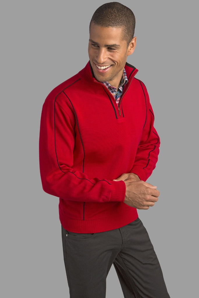 St. Croix Collections Men's Double Lock Zip Mock Sweater in Red - Saratoga Saddlery & International Boutiques