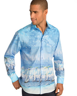 St Croix Men's Button Down Shirt in Sailboat Print - Saratoga Saddlery & International Boutiques