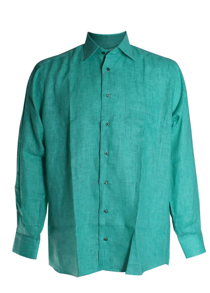 St. Croix Collections Men's Long Sleeve Linen Sport Shirt in Jade - Saratoga Saddlery & International Boutiques