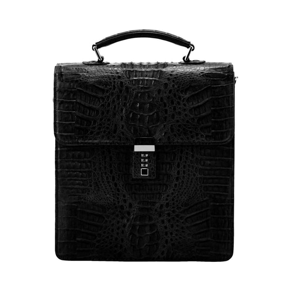 Stefano Laviano CEO Crock Leather Handbag in Black - Saratoga Saddlery & International Boutiques