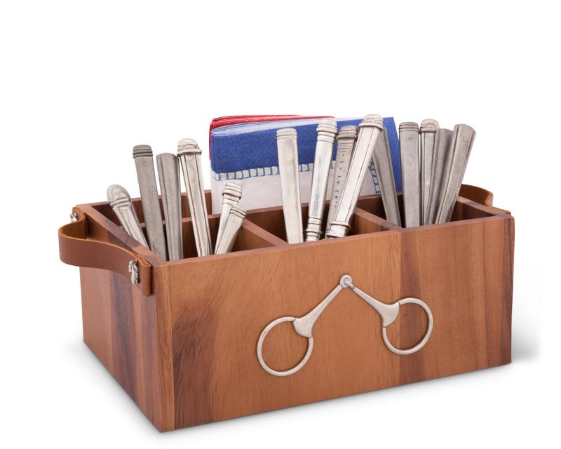 Vagabond House Equestrian Bit Wood & Leather Handles Flatware Caddy H264LB - Saratoga Saddlery & International Boutiques