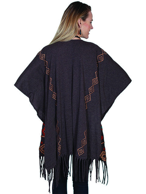 Scully Women's Long Fringe Embroidered Wrap - Heather Brown - Saratoga Saddlery & International Boutiques
