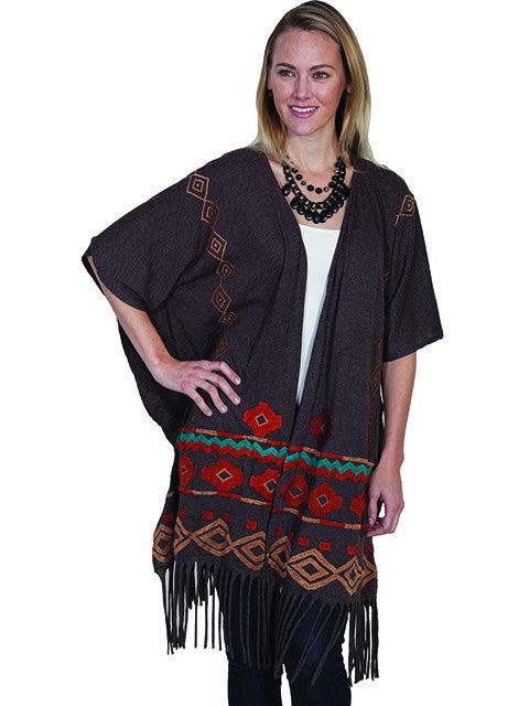 Scully Women's Long Fringe Embroidered Wrap - Heather Brown - Saratoga Saddlery & International Boutiques