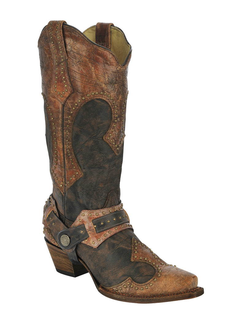 Corral Women's Brown Collar Studded Harness Boot A3073 - Saratoga Saddlery & International Boutiques