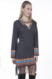 Scully Women's V-Neck Embroidered Fringe Dress in Grey - Saratoga Saddlery & International Boutiques