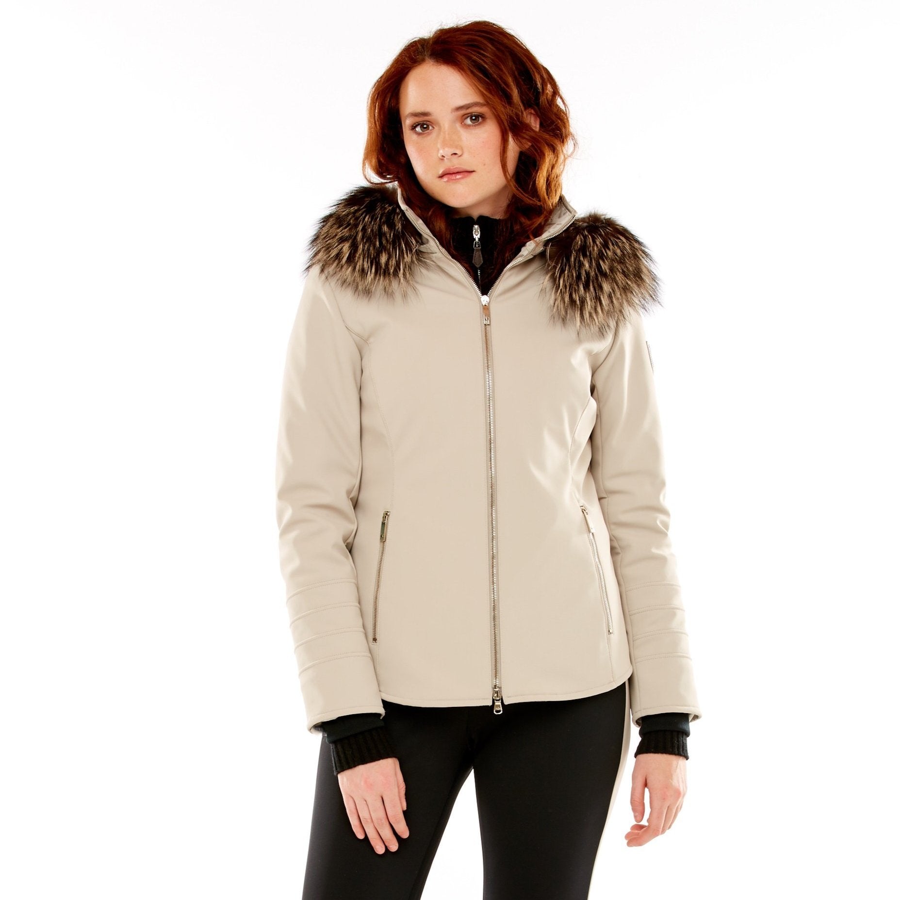 Double layer faux fur trim soft shell jacket deals