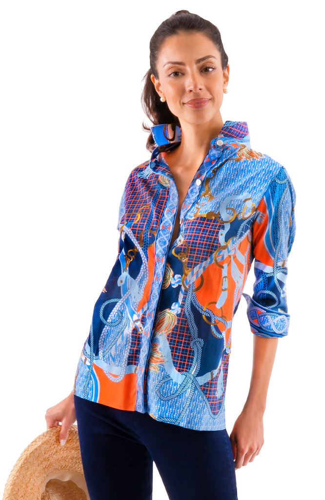 Gretchen Scott Comfy Cozy Shirt Ditto Print Imari - Saratoga Saddlery & International Boutiques