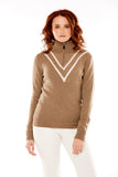 M. Miller Vee Cashmere Half Zip sweater White V stripe in Oatmeal 100% Cashmere - Saratoga Saddlery & International Boutiques