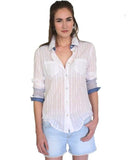 Arnold Zimberg White Cotton Lurex Stripe Shirt - Saratoga Saddlery & International Boutiques