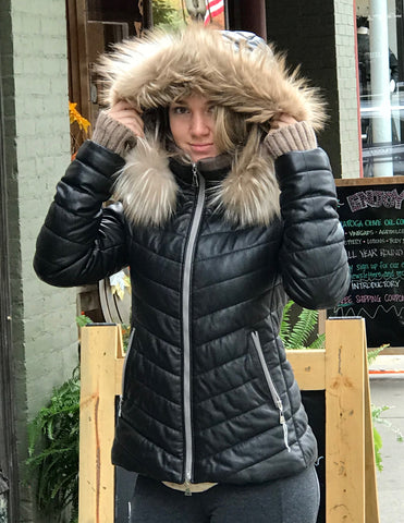 M. Miller Astrid Coat with Raccoon Fur Hood Black