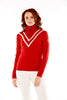 M. Miller Vee Cashmere Half Zip White Vstripe Red Cashmere CS37 - Saratoga Saddlery & International Boutiques