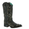 Corral Women's E1616 Black Shoe Horses Overlay & Studs Square Toe Cowboy Boot SS21 - Saratoga Saddlery & International Boutiques