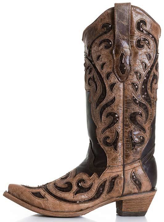 Corral Women's Brown Cowboy Sequins Boot C1183 - Saratoga Saddlery & International Boutiques