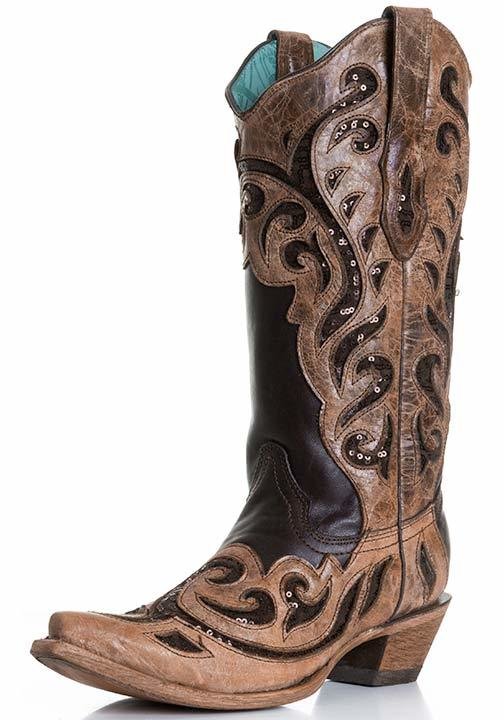 Corral Women's Brown Cowboy Sequins Boot C1183 - Saratoga Saddlery & International Boutiques