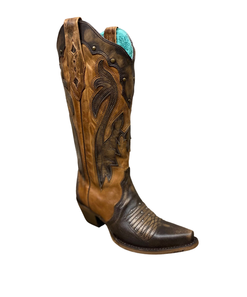 CORRAL WOMEN'S Z5015 COGNAC OVERLAY WITH STUDS BOOT SS22 - Saratoga Saddlery & International Boutiques
