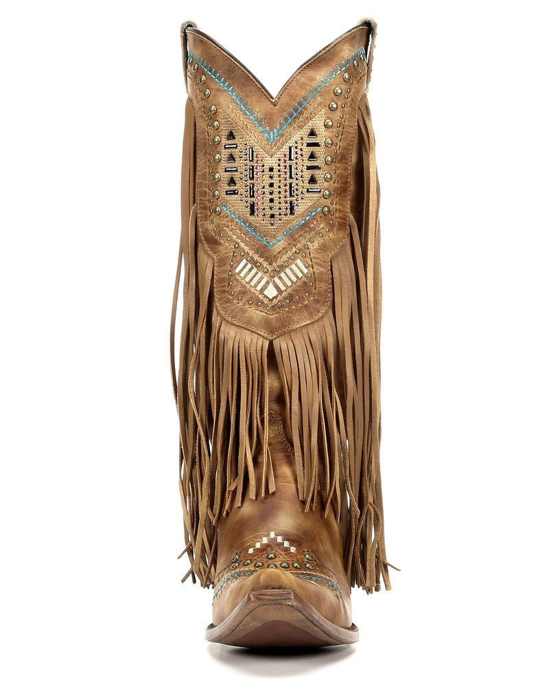 Corral C2910 Tan Multi Color Crystal Pattern and Fringe Boot - Saratoga Saddlery & International Boutiques