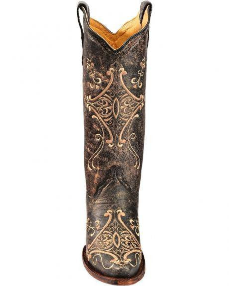 Corral Women's Black Crackle/Bone Embroidery L5048 8.5 Last Pair - Saratoga Saddlery & International Boutiques