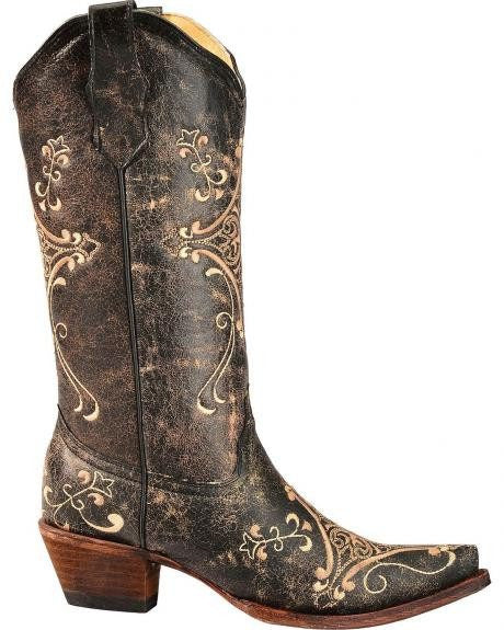 Corral Women's Black Crackle/Bone Embroidery L5048 8.5 Last Pair - Saratoga Saddlery & International Boutiques