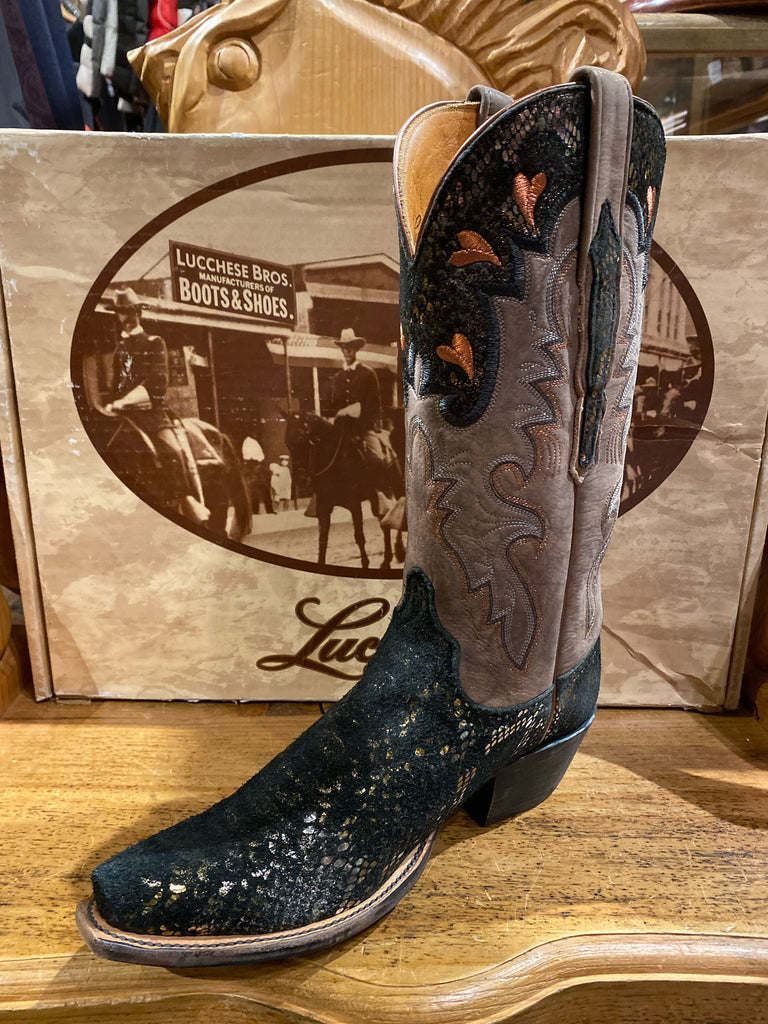 Lucchese Classic Women's COWBOY BOOT Black Precious Metal Python GC9201 Hand Made in Texas - Saratoga Saddlery & International Boutiques