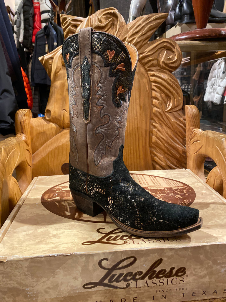 Lucchese Classic Women's COWBOY BOOT Black Precious Metal Python GC9201 Hand Made in Texas - Saratoga Saddlery & International Boutiques