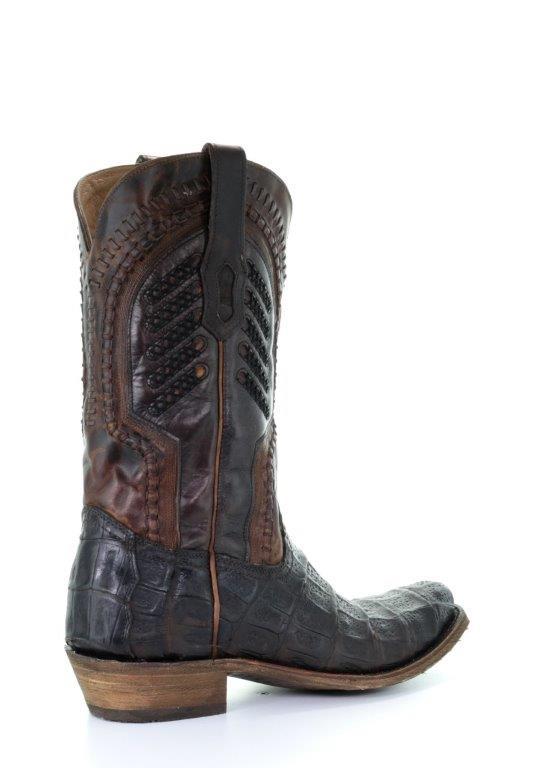 Corral Men's A3635 Cowboy Boot Oil Brown Caiman Embroidery & Woven Shaft Boots - Saratoga Saddlery & International Boutiques