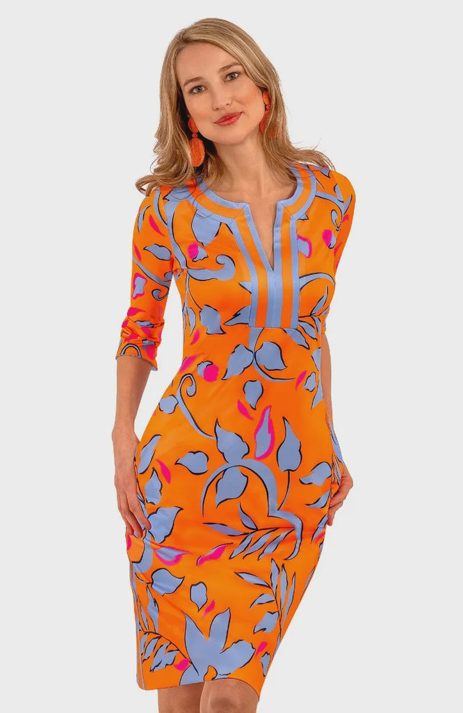 Gretchen Scott Jersey Split Neck Dress - Full Bloom Orange SS23 Saratoga Saddlery Boutiques Gretchen Scott Jersey Split Neck Dress - Full Bloom Orange SS23 Saratoga Saddlery Boutiques