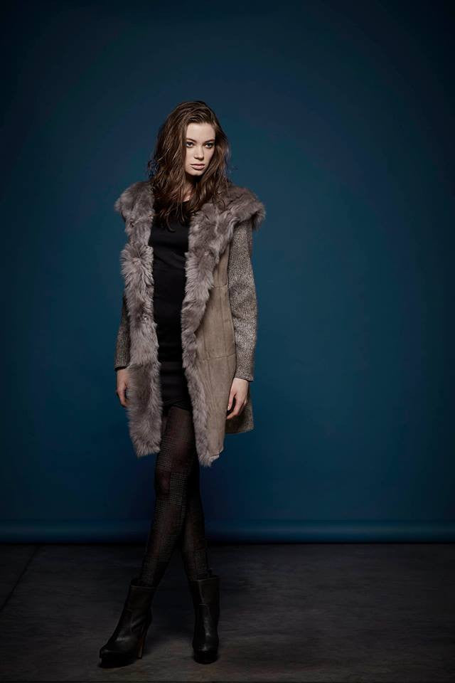 Gimo's 5N350 Women's Shearling and Fur Jacket in Grey - ON SALE! - Saratoga Saddlery & International Boutiques