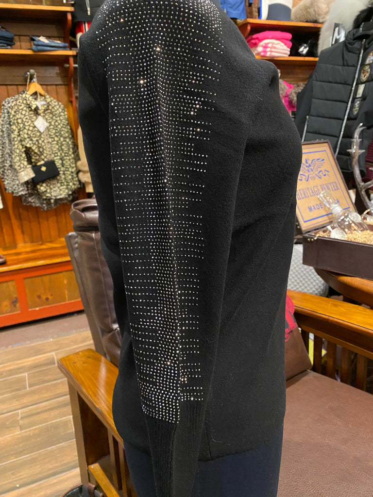 Leo & Ugo Women's Sweater W/ Dazzled Sleeves in Black - Saratoga Saddlery & International Boutiques