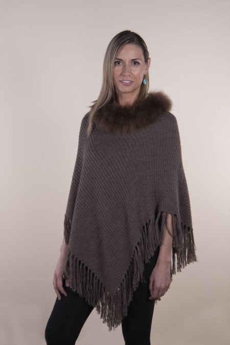 Simply Natural Maria Fur Poncho in Brown - Saratoga Saddlery & International Boutiques