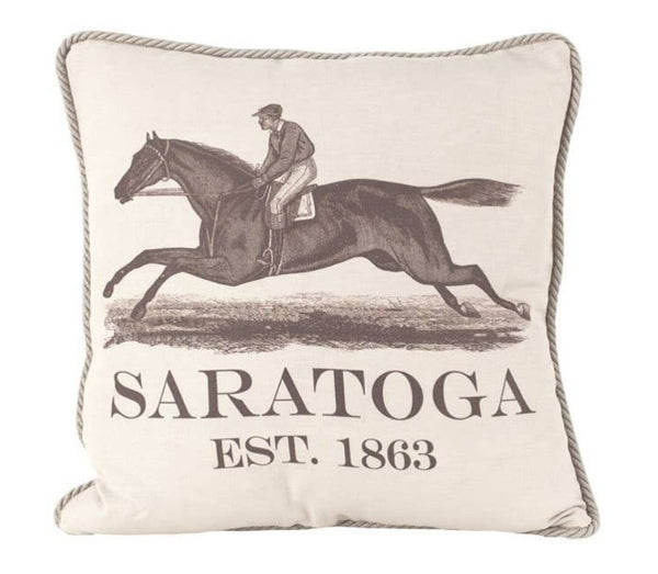 Pillow Equestrian Racehorse "Saratoga 1863" Luxury Equestrian Pillow Made in the USA - Saratoga Saddlery & International Boutiques
