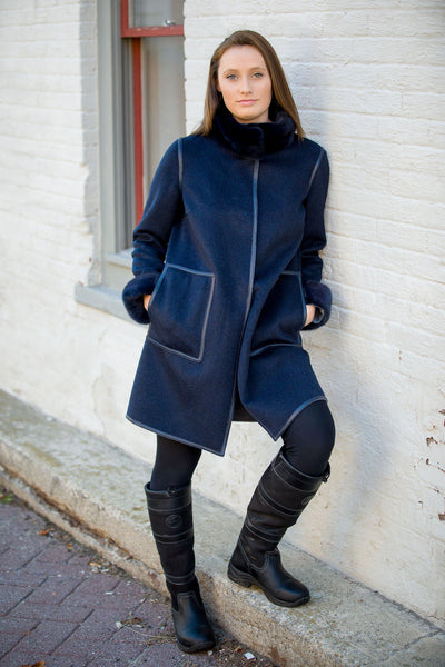 Bergen of Norway Kari - Navy/Grey Cashmere Mink Coat - Saratoga Saddlery & International Boutiques