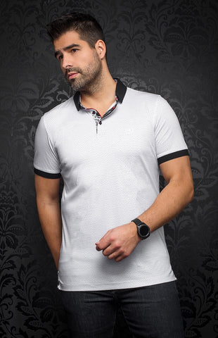 7 Downie Dress Shirt in Solid White with Black  Buttons SS23