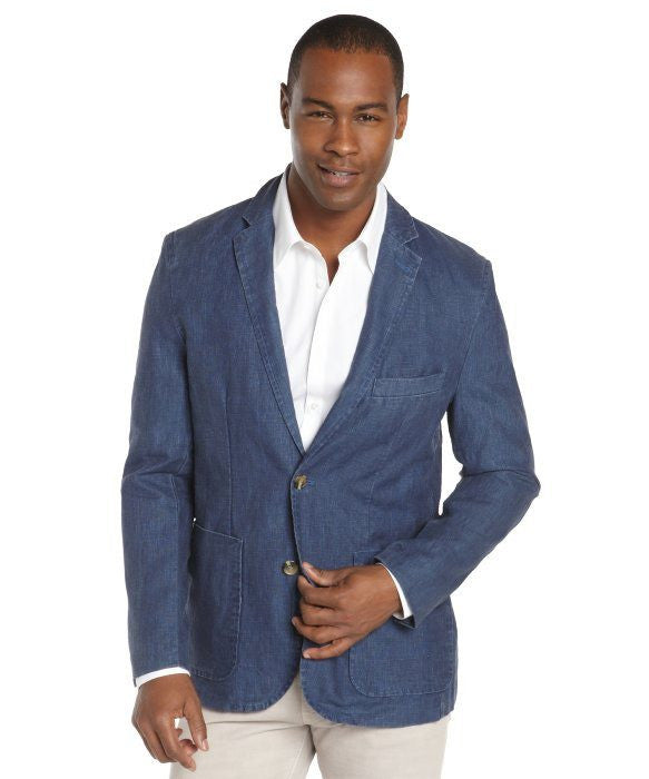 Blue linen coat online