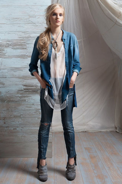 RONCARATI Brushed Blue Suede Leather Shirt Jacket - Italy - Saratoga Saddlery & International Boutiques