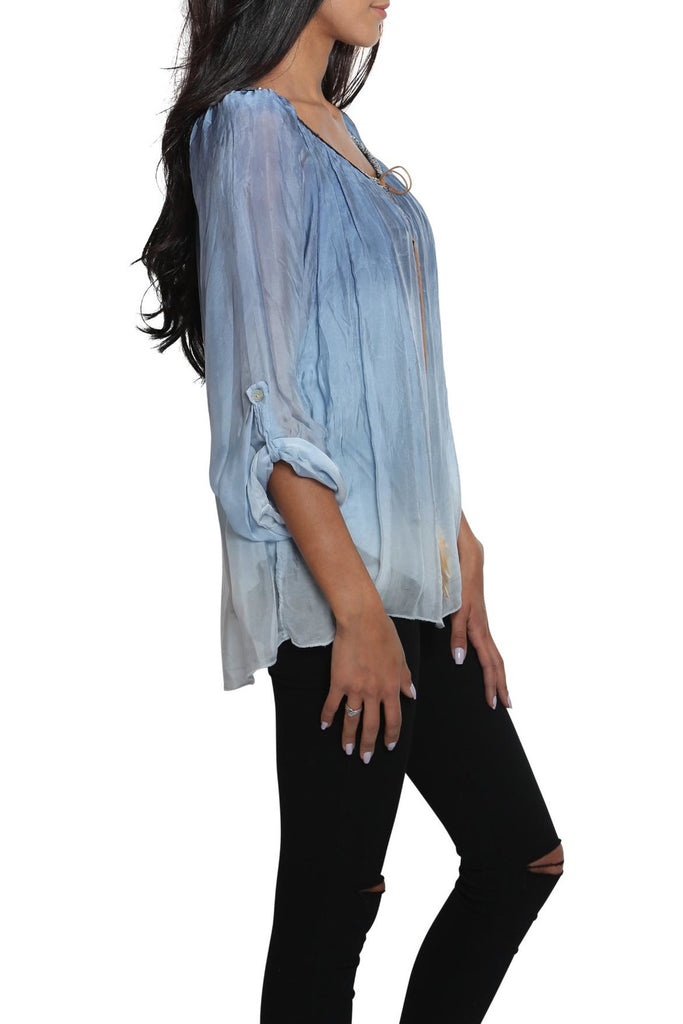 Scandal of Italy ADELE Silk Blouse - Flowing to Blue - Saratoga Saddlery & International Boutiques