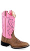 Jama Old West Boot- Girls Tan Fry Foot / Pink Shaft