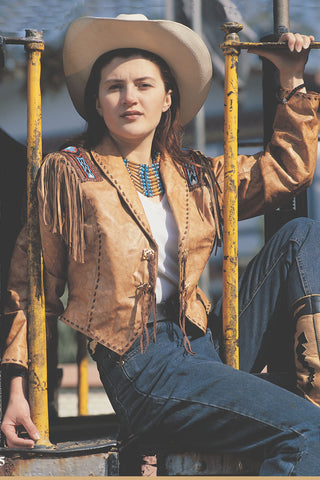 Scully L1069 Women's Leather Western Fringe Jacket in Cognac SS23